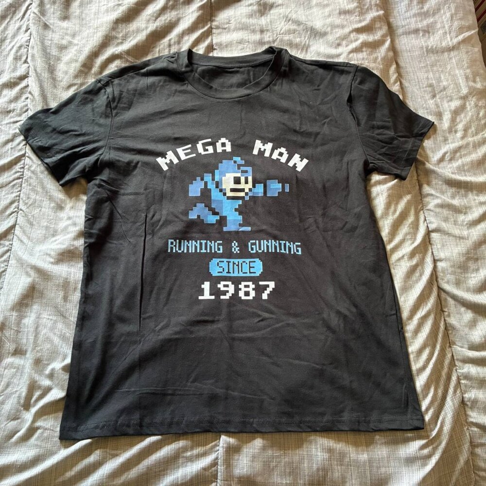 Mega Man Since 1987 T Shirt - Size L New Blue Black NES Video Game Tee